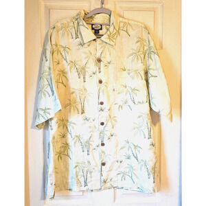 Tommy Bahama Linen Shirt Tropical Palm Tree Print Short Sleeve Mens Large